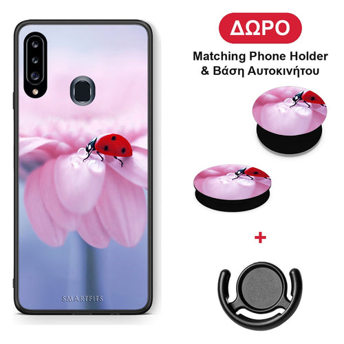Ladybug Flower - Samsung Galaxy A20s θήκη + Δώρο Phone Holder & Βάση Αυτοκινήτου