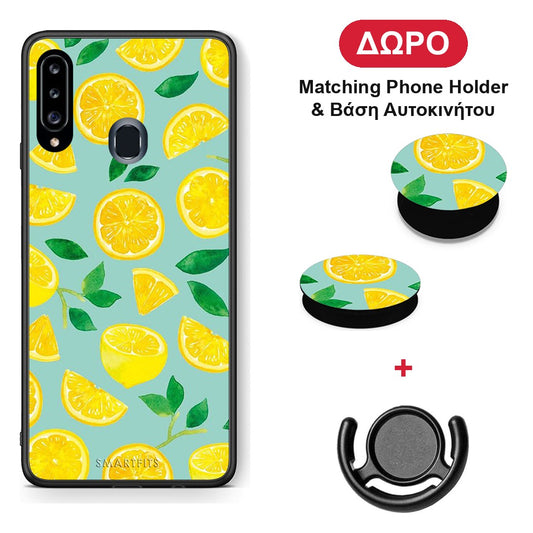 Lemons - Samsung Galaxy A20s θήκη + Δώρο Phone Holder & Βάση Αυτοκινήτου