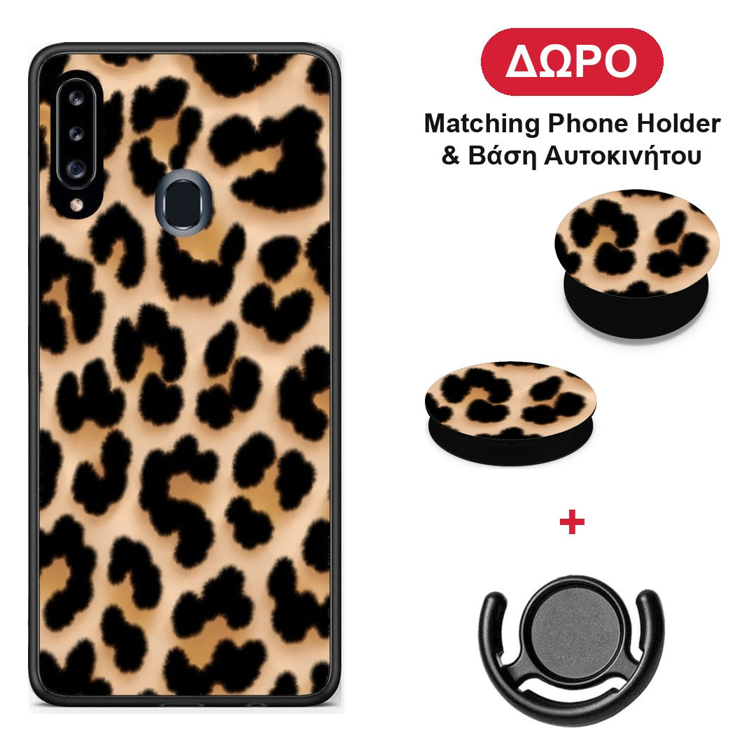 Leopard Print Tan Large - Samsung Galaxy A20s θήκη + Δώρο Phone Holder & Βάση Αυτοκινήτου