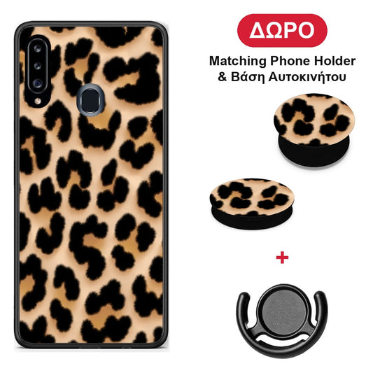 Leopard Print Tan Large - Samsung Galaxy A20s θήκη + Δώρο Phone Holder & Βάση Αυτοκινήτου