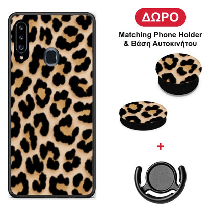 Leopard Print Tan Small - Samsung Galaxy A20s θήκη + Δώρο Phone Holder & Βάση Αυτοκινήτου