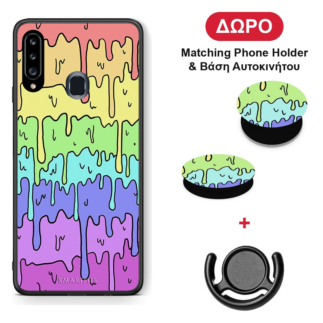 Melting Rainbow - Samsung Galaxy A20s θήκη + Δώρο Phone Holder & Βάση Αυτοκινήτου