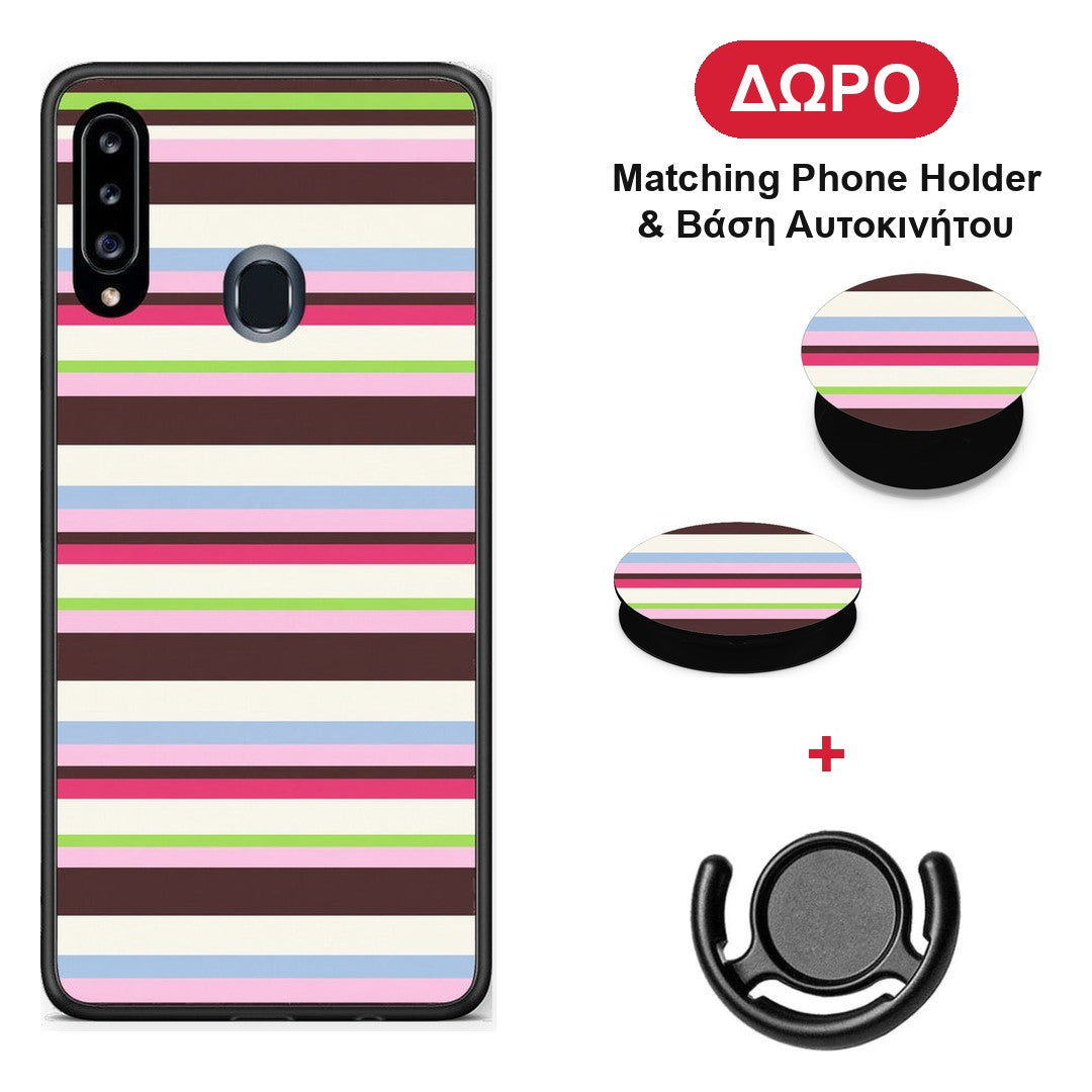 Multicolour Horizontal Stripes - Samsung Galaxy A20s θήκη + Δώρο Phone Holder & Βάση Αυτοκινήτου