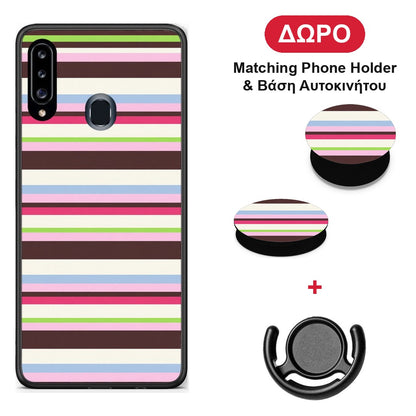 Multicolour Horizontal Stripes - Samsung Galaxy A20s θήκη + Δώρο Phone Holder & Βάση Αυτοκινήτου