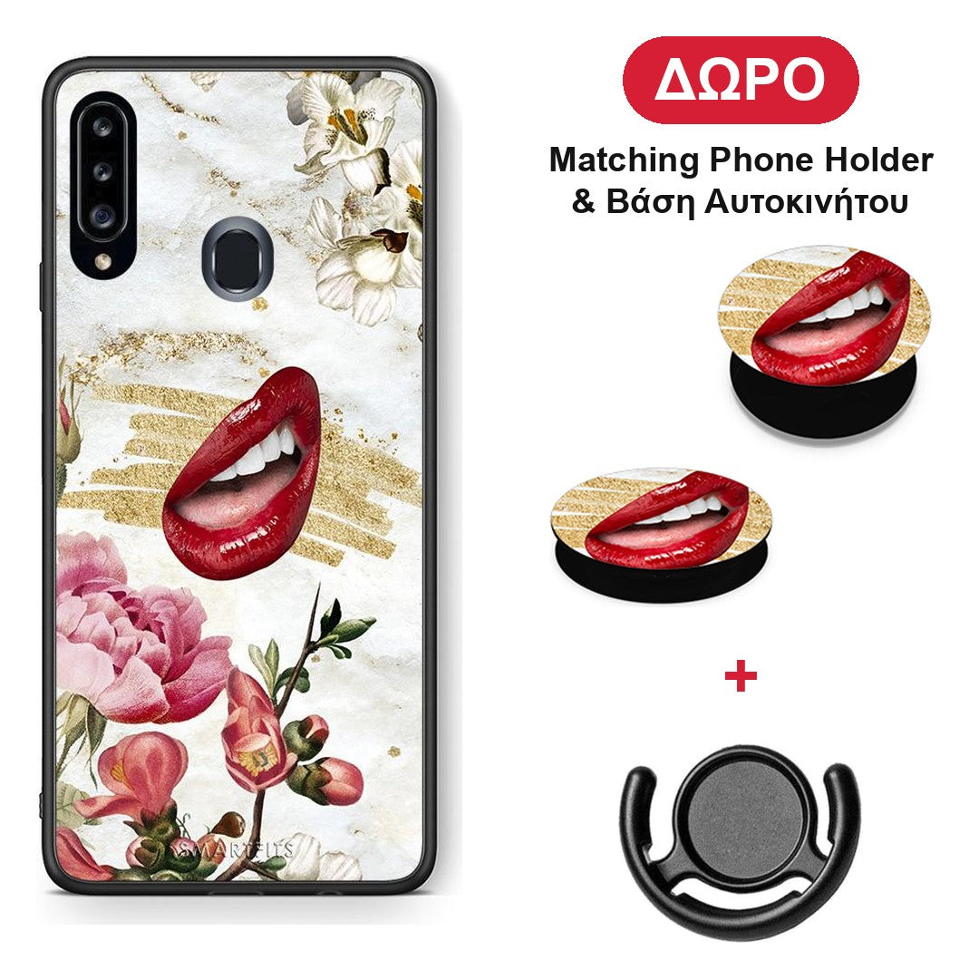 Red Lips - Samsung Galaxy A20s θήκη + Δώρο Phone Holder & Βάση Αυτοκινήτου