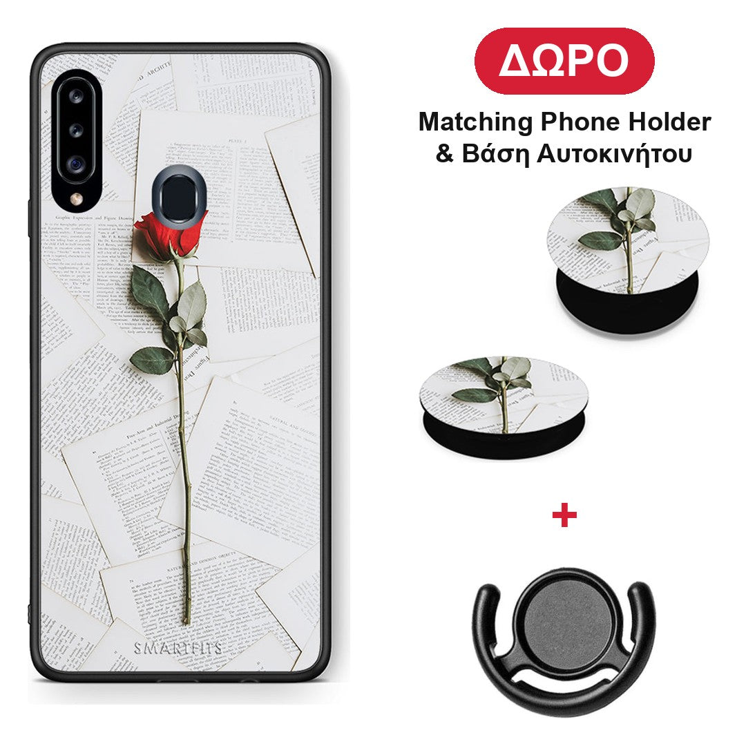 Red Rose - Samsung Galaxy A20s θήκη + Δώρο Phone Holder & Βάση Αυτοκινήτου