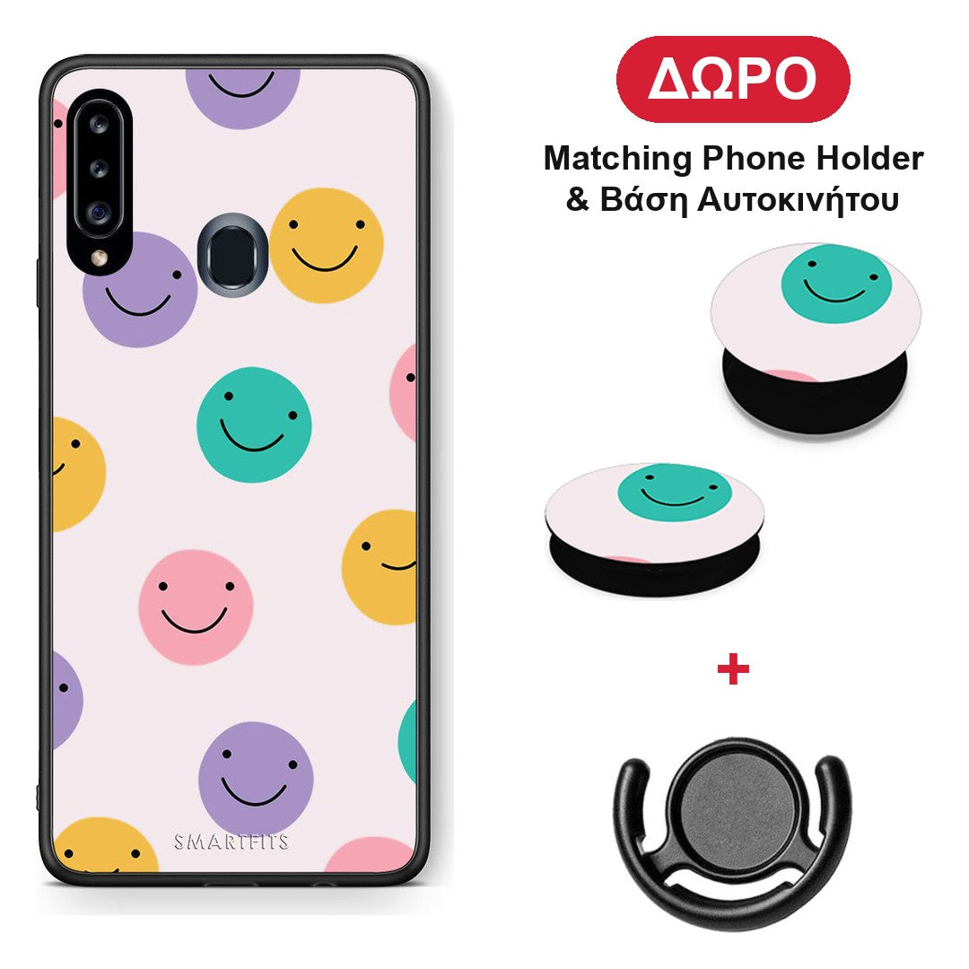 Smiley Faces - Samsung Galaxy A20s θήκη + Δώρο Phone Holder & Βάση Αυτοκινήτου