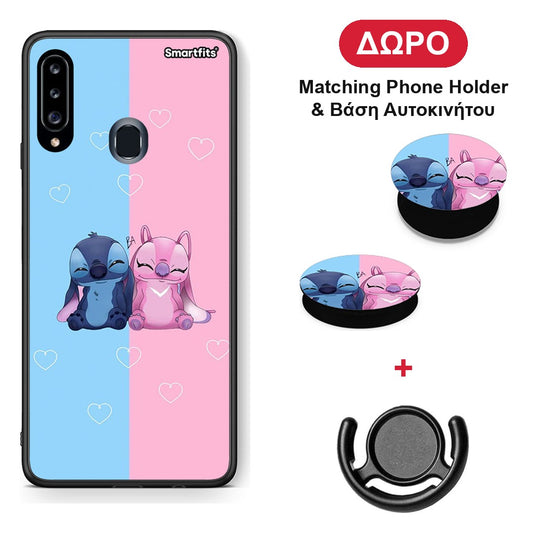 Stitch And Angel - Samsung Galaxy A20s θήκη + Δώρο Phone Holder & Βάση Αυτοκινήτου
