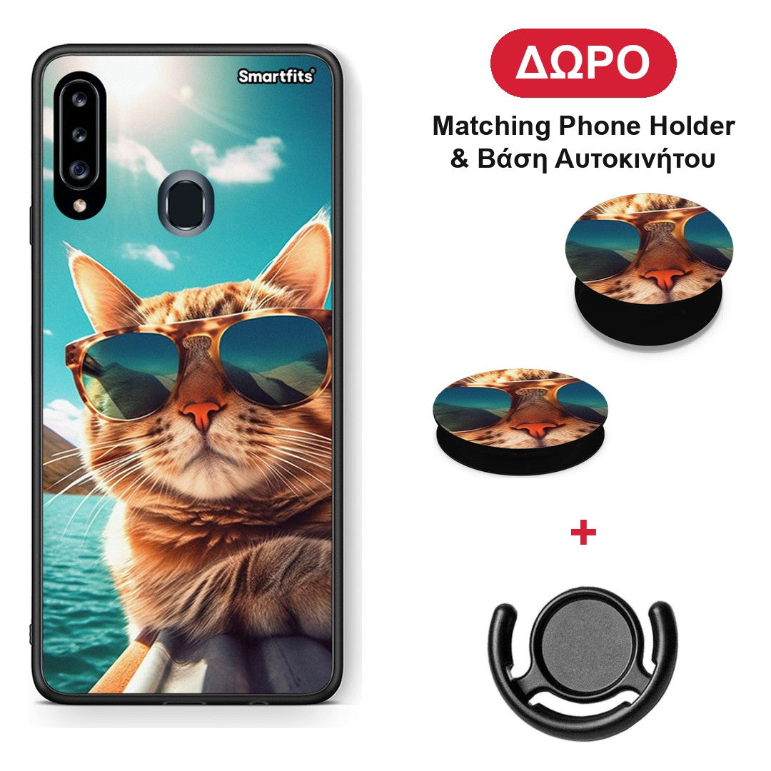 Summer Cat - Samsung Galaxy A20s θήκη + Δώρο Phone Holder & Βάση Αυτοκινήτου