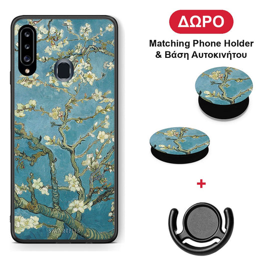 White Blossoms - Samsung Galaxy A20s θήκη + Δώρο Phone Holder & Βάση Αυτοκινήτου