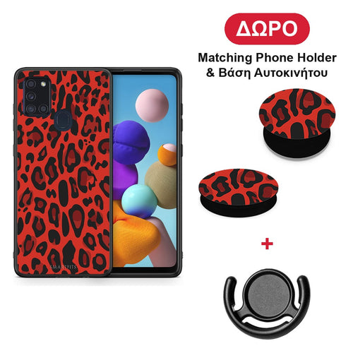 Animal Red Leopard - Samsung Galaxy A21s θήκη + Δώρο Phone Holder & Βάση Αυτοκινήτου