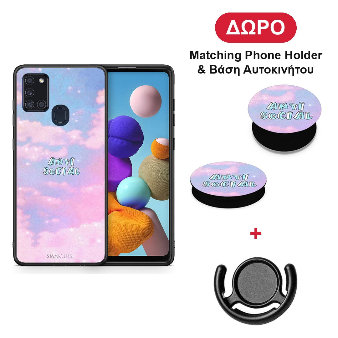 Anti Social - Samsung Galaxy A21s θήκη + Δώρο Phone Holder & Βάση Αυτοκινήτου