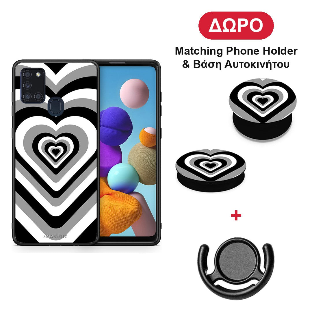 Black Hearts - Samsung Galaxy A21s θήκη + Δώρο Phone Holder & Βάση Αυτοκινήτου