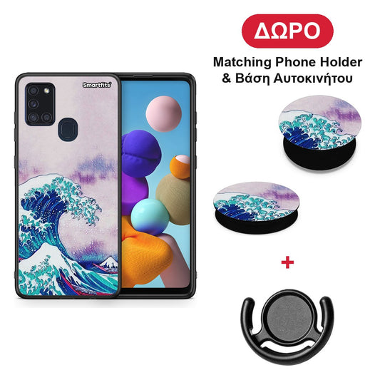 Blue Waves - Samsung Galaxy A21s θήκη + Δώρο Phone Holder & Βάση Αυτοκινήτου
