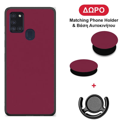 Burgundy - Samsung Galaxy A21s θήκη + Δώρο Phone Holder & Βάση Αυτοκινήτου