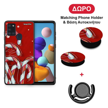 Candy Cane - Samsung Galaxy A21s θήκη + Δώρο Phone Holder & Βάση Αυτοκινήτου