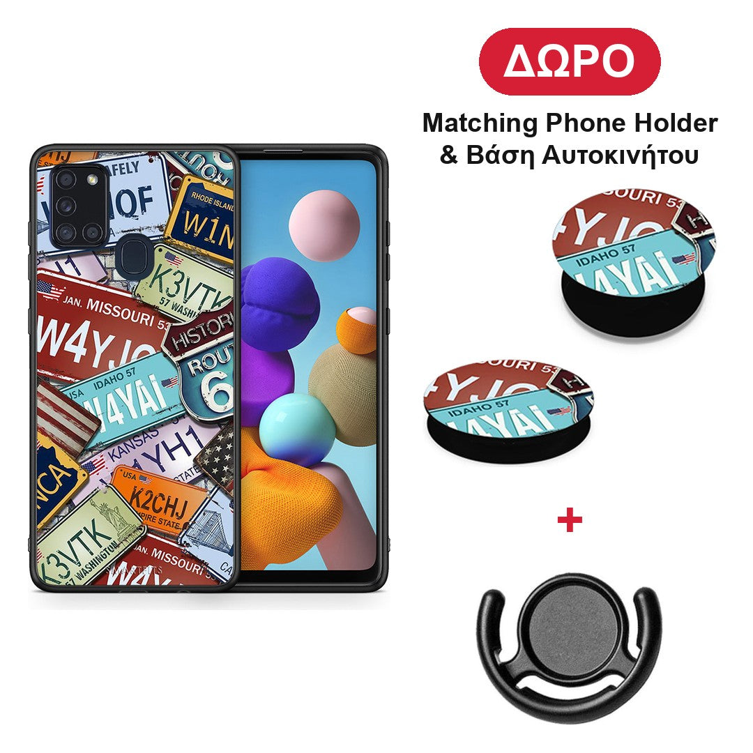 Car Plates - Samsung Galaxy A21s θήκη + Δώρο Phone Holder & Βάση Αυτοκινήτου