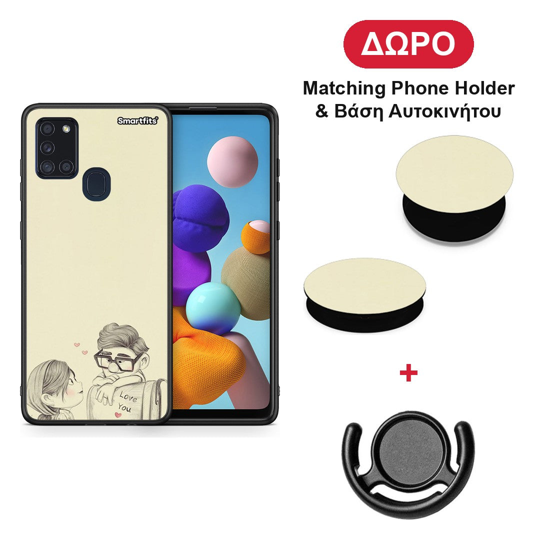 Carl And Ellie - Samsung Galaxy A21s θήκη + Δώρο Phone Holder & Βάση Αυτοκινήτου
