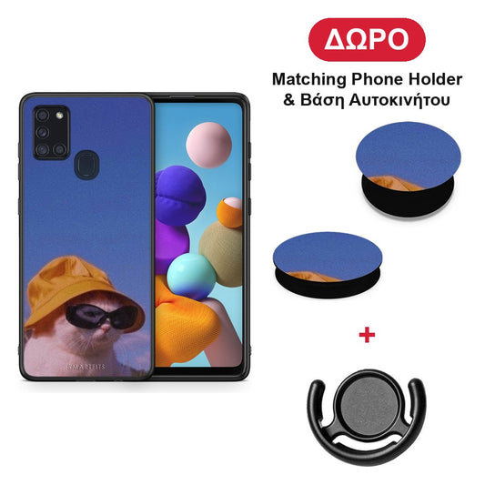 Cat Diva - Samsung Galaxy A21s θήκη + Δώρο Phone Holder & Βάση Αυτοκινήτου