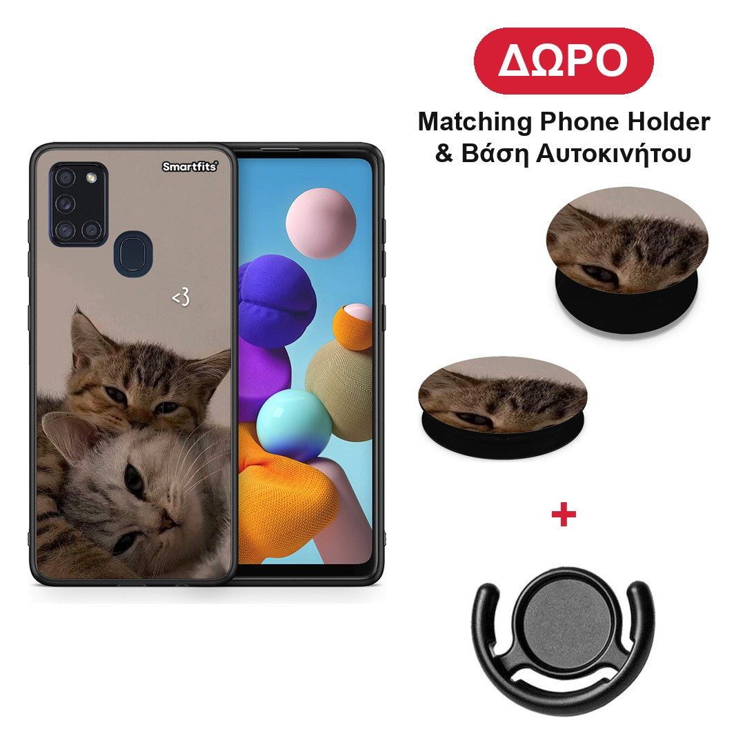 Cats In Love - Samsung Galaxy A21s θήκη + Δώρο Phone Holder & Βάση Αυτοκινήτου