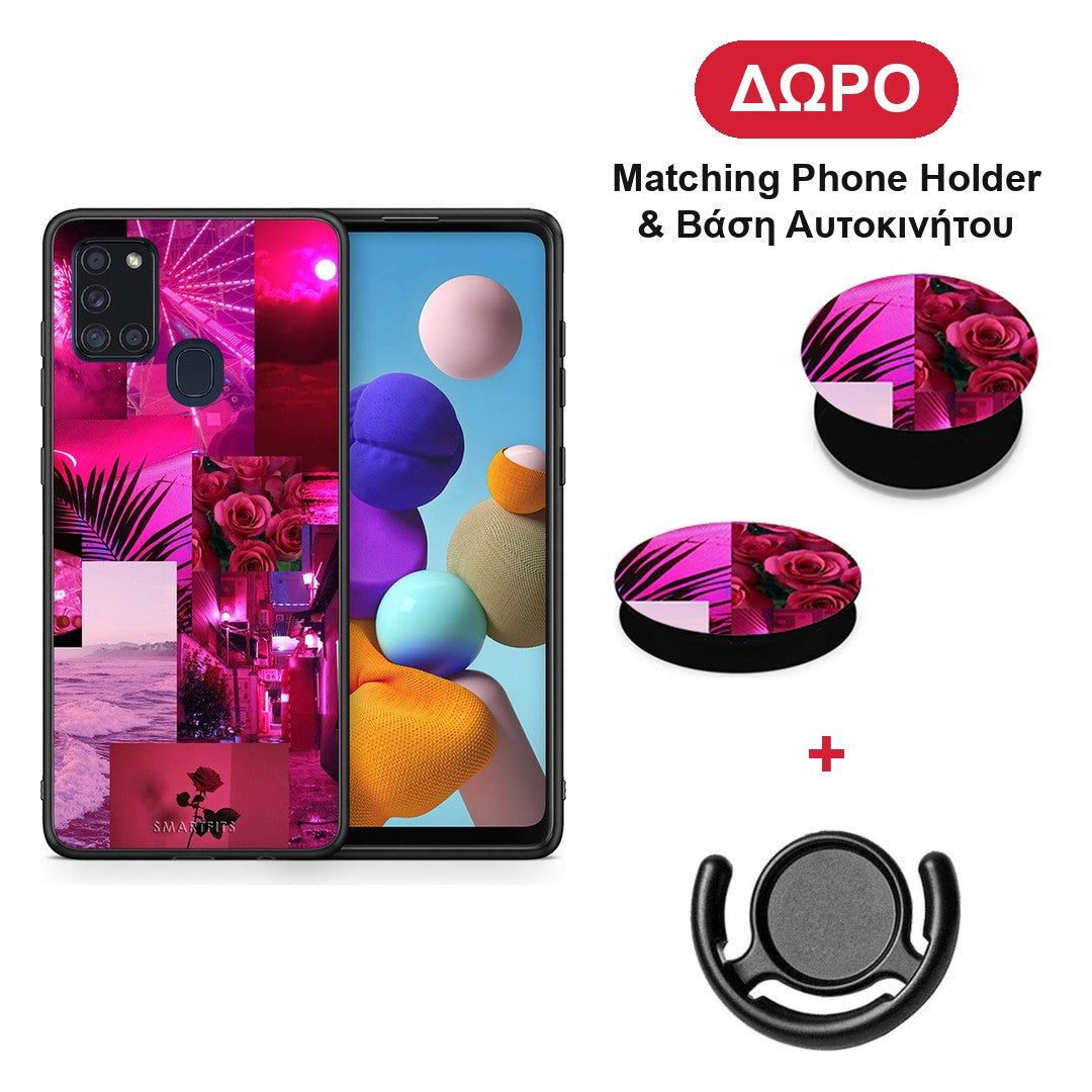 Collage Red Roses - Samsung Galaxy A21s θήκη + Δώρο Phone Holder & Βάση Αυτοκινήτου