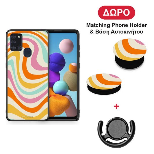 Colourful Waves - Samsung Galaxy A21s θήκη + Δώρο Phone Holder & Βάση Αυτοκινήτου