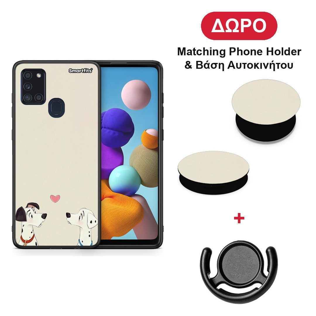 Dalmatians Love - Samsung Galaxy A21s θήκη + Δώρο Phone Holder & Βάση Αυτοκινήτου
