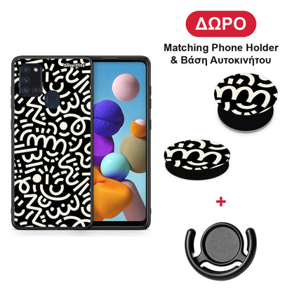 Doodle Art - Samsung Galaxy A21s θήκη + Δώρο Phone Holder & Βάση Αυτοκινήτου