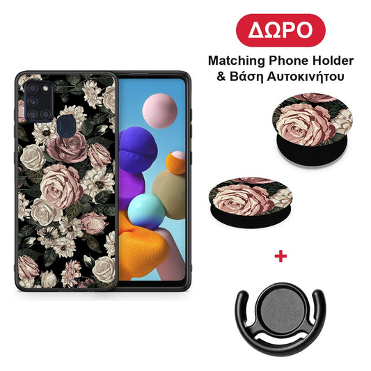 Flower Wild Roses - Samsung Galaxy A21s θήκη + Δώρο Phone Holder & Βάση Αυτοκινήτου