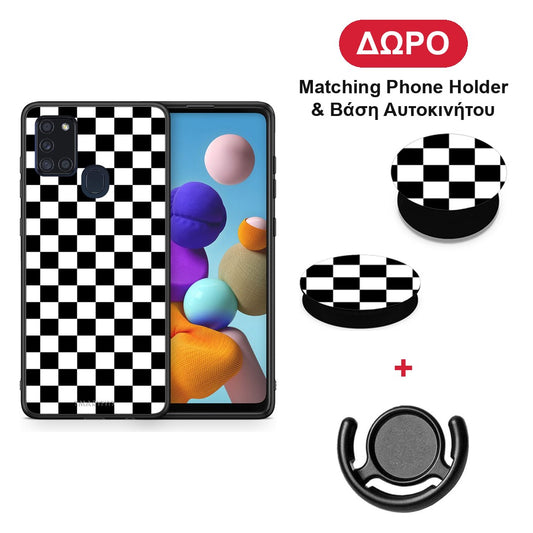 Geometric Squares - Samsung Galaxy A21s θήκη + Δώρο Phone Holder & Βάση Αυτοκινήτου