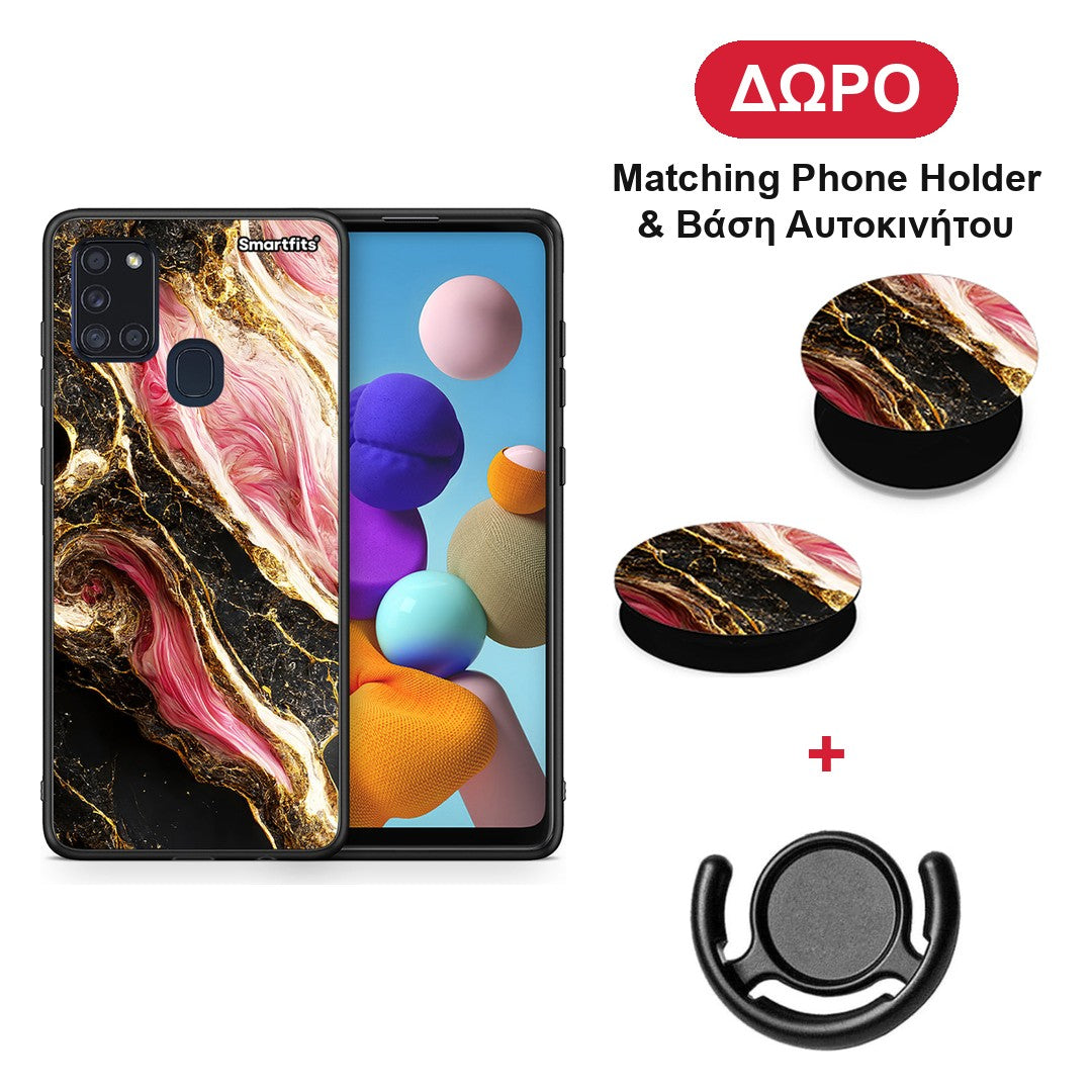 Glamorous Pink Marble - Samsung Galaxy A21s θήκη + Δώρο Phone Holder & Βάση Αυτοκινήτου