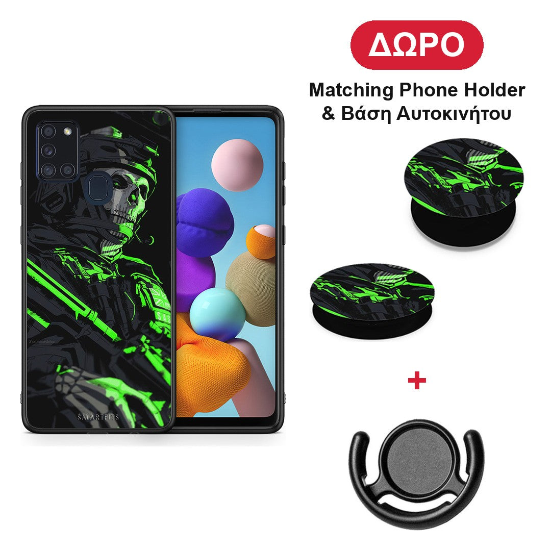 Green Soldier - Samsung Galaxy A21s θήκη + Δώρο Phone Holder & Βάση Αυτοκινήτου