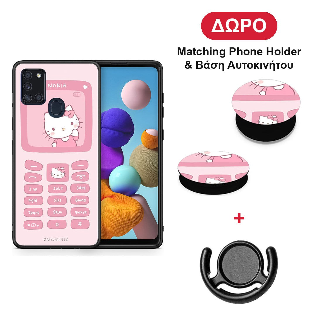 Hello Kitten - Samsung Galaxy A21s θήκη + Δώρο Phone Holder & Βάση Αυτοκινήτου