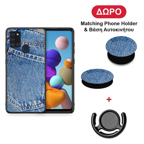 Jeans Pocket - Samsung Galaxy A21s θήκη + Δώρο Phone Holder & Βάση Αυτοκινήτου
