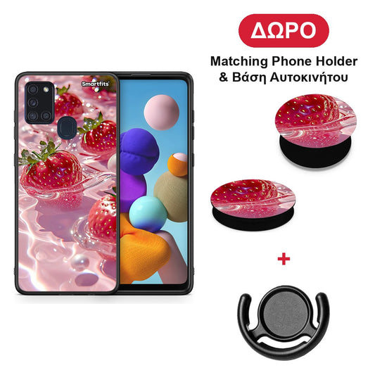 Juicy Strawberries - Samsung Galaxy A21s θήκη + Δώρο Phone Holder & Βάση Αυτοκινήτου