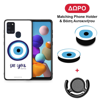 Karma Says - Samsung Galaxy A21s θήκη + Δώρο Phone Holder & Βάση Αυτοκινήτου