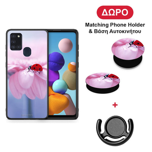 Ladybug Flower - Samsung Galaxy A21s θήκη + Δώρο Phone Holder & Βάση Αυτοκινήτου