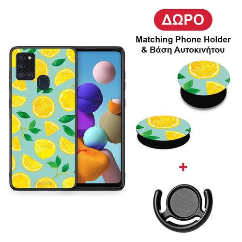 Lemons - Samsung Galaxy A21s θήκη + Δώρο Phone Holder & Βάση Αυτοκινήτου