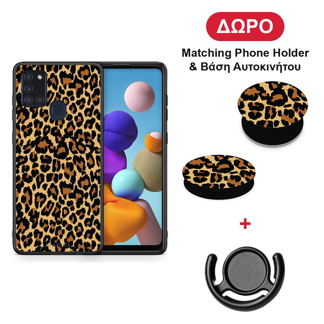 Animal Leopard - Samsung Galaxy A21s θήκη + Δώρο Phone Holder & Βάση Αυτοκινήτου