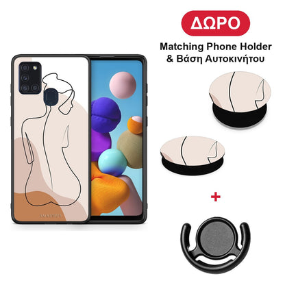 LineArt Woman - Samsung Galaxy A21s θήκη + Δώρο Phone Holder & Βάση Αυτοκινήτου
