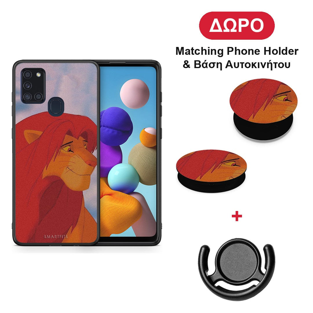 Lion Love 1 - Samsung Galaxy A21s θήκη + Δώρο Phone Holder & Βάση Αυτοκινήτου