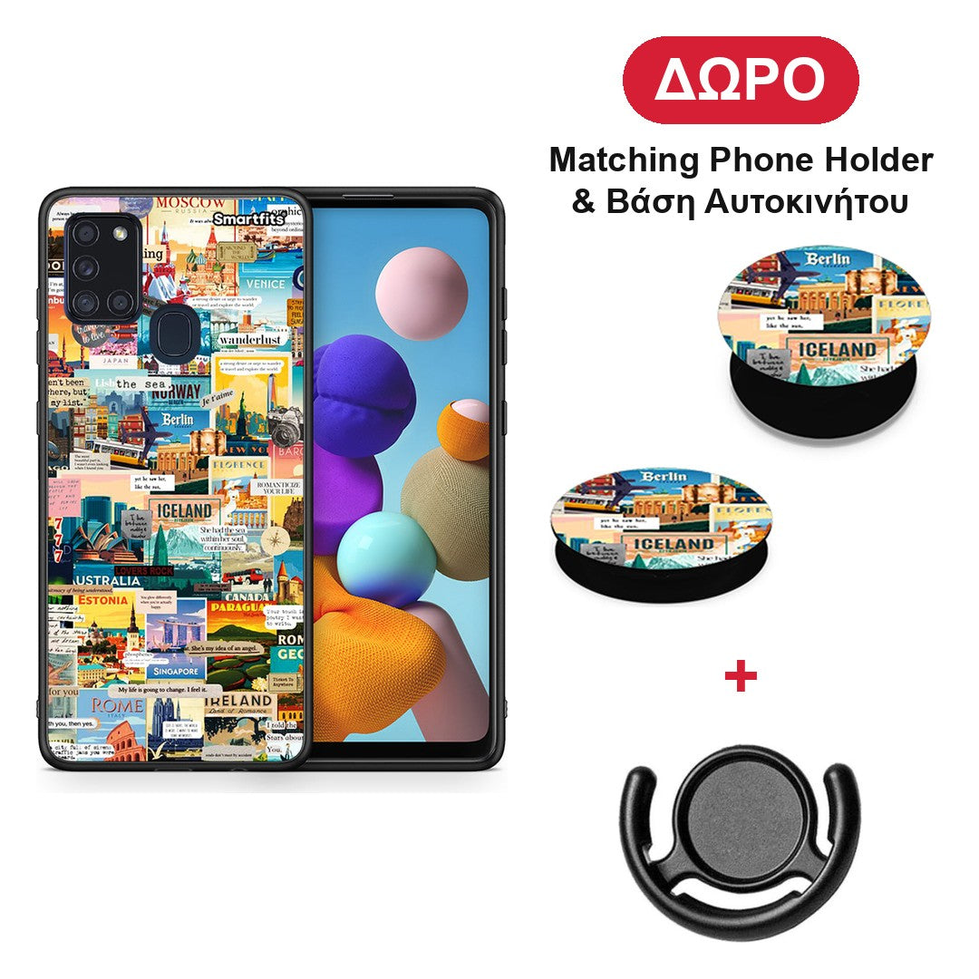 Live To Travel - Samsung Galaxy A21s θήκη + Δώρο Phone Holder & Βάση Αυτοκινήτου