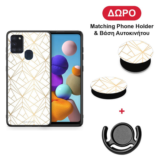 Geometric Luxury White - Samsung Galaxy A21s θήκη + Δώρο Phone Holder & Βάση Αυτοκινήτου