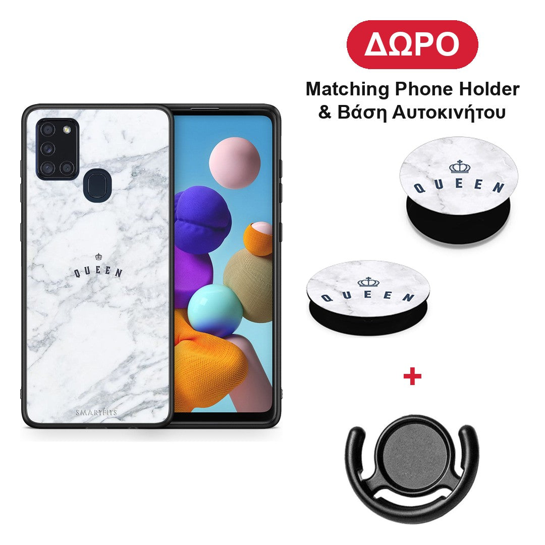 Marble Queen - Samsung Galaxy A21s θήκη + Δώρο Phone Holder & Βάση Αυτοκινήτου
