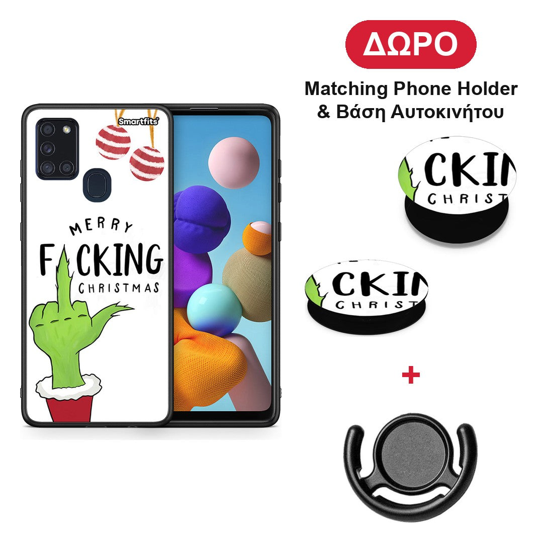Merry F Xmas - Samsung Galaxy A21s θήκη + Δώρο Phone Holder & Βάση Αυτοκινήτου