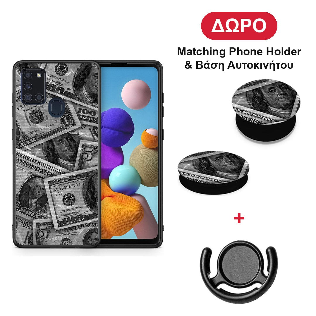 Money Dollars - Samsung Galaxy A21s θήκη + Δώρο Phone Holder & Βάση Αυτοκινήτου