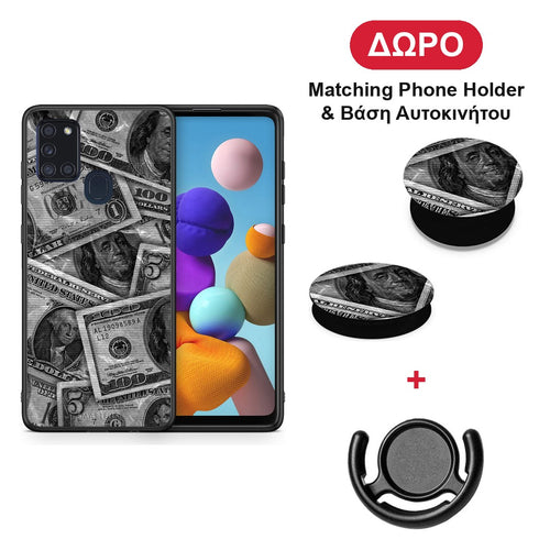 Money Dollars - Samsung Galaxy A21s θήκη + Δώρο Phone Holder & Βάση Αυτοκινήτου
