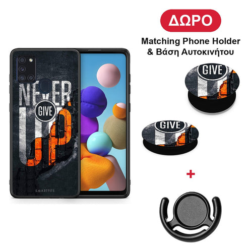 Never Give Up - Samsung Galaxy A21s θήκη + Δώρο Phone Holder & Βάση Αυτοκινήτου