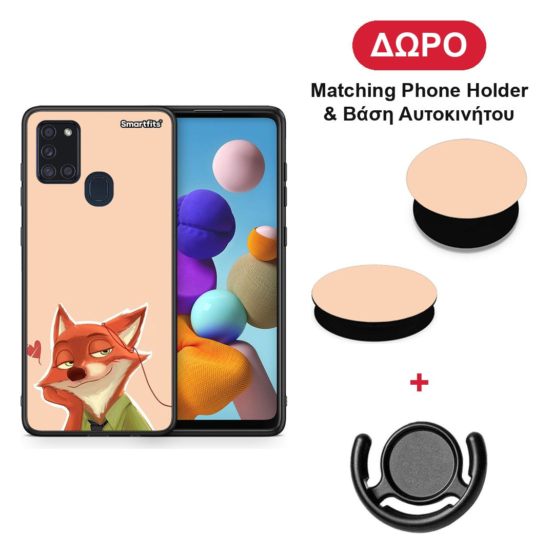Nick Wilde And Judy Hopps Love 1 - Samsung Galaxy A21s θήκη + Δώρο Phone Holder & Βάση Αυτοκινήτου