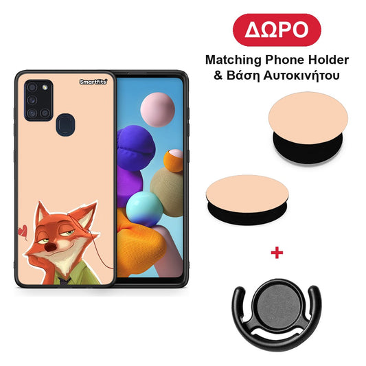 Nick Wilde And Judy Hopps Love 1 - Samsung Galaxy A21s θήκη + Δώρο Phone Holder & Βάση Αυτοκινήτου